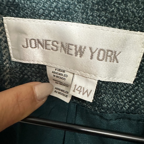 Upcycled OOAK Vintage Teal Plaid Pane Lapel-less Long Blazer Jacket  By Jones NY - Picture 4 of 5